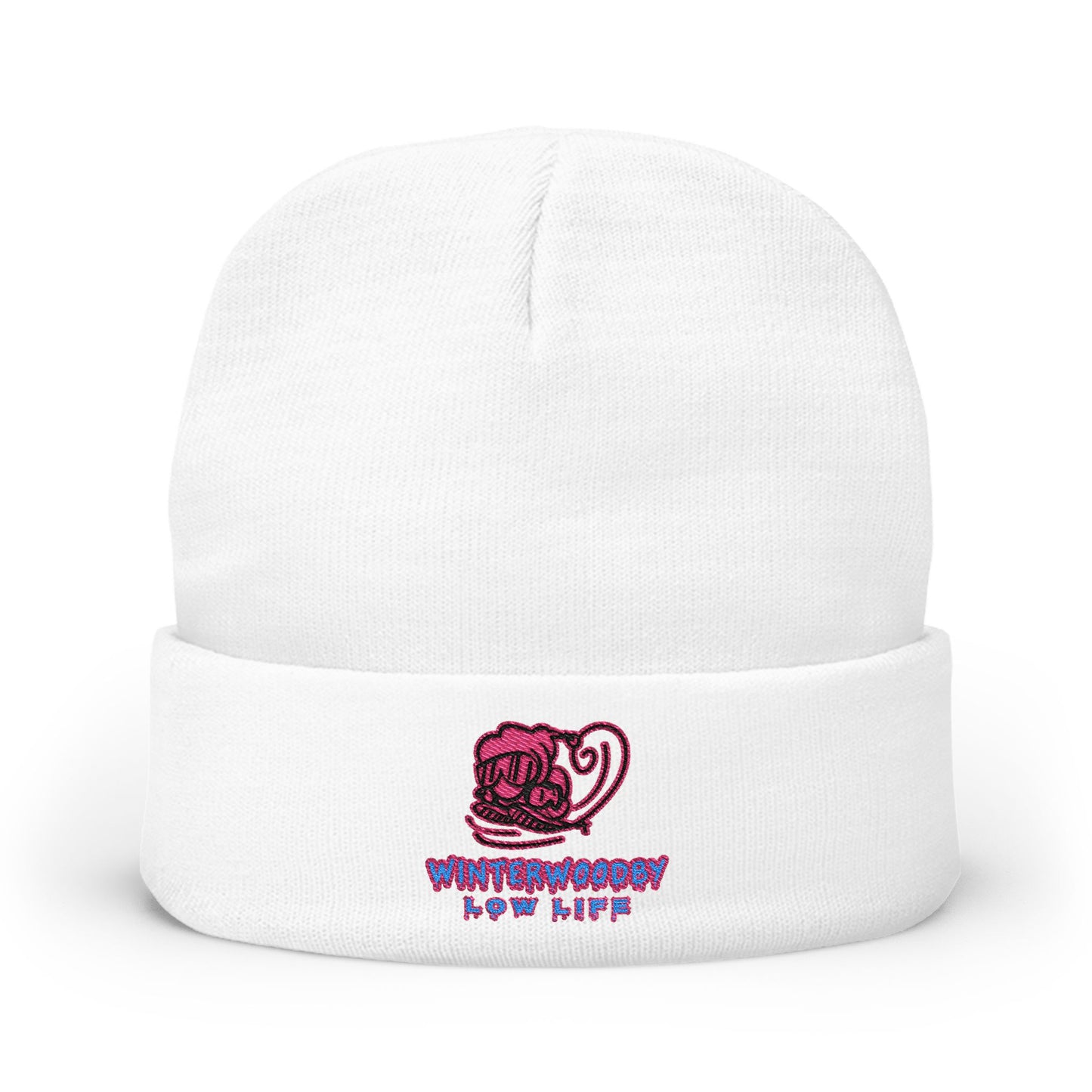 Embroidered Coffee Cup Knit Beanie — Cozy Rose Café Design