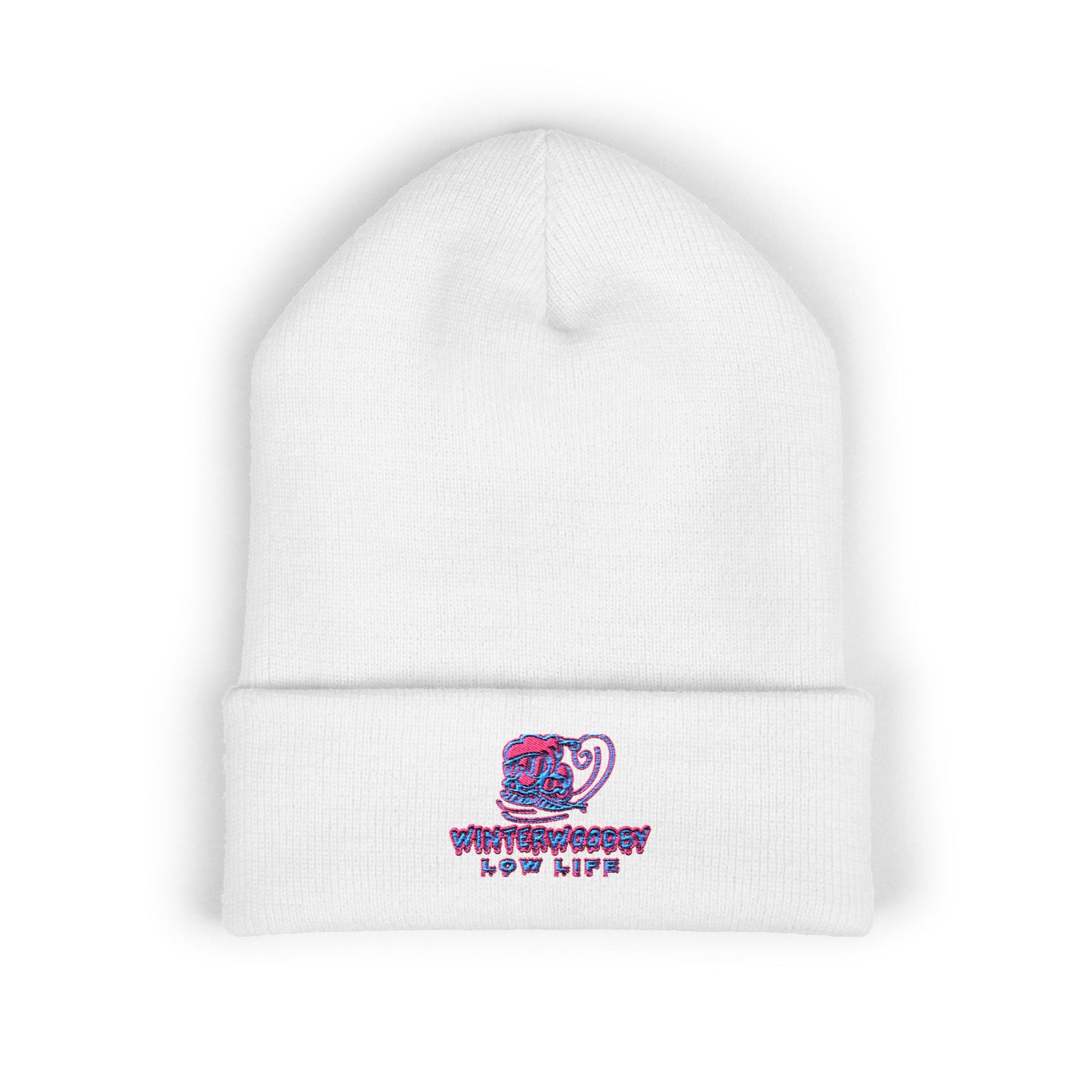 Embroidered Coffee & Books Cuffed Beanie — Vintage Café Vibes